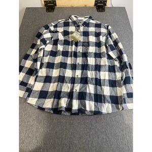 Hobbs Creek Men's Sz L Blue White Plaid Flannel Long Sleeve Button Up Shirt NWT